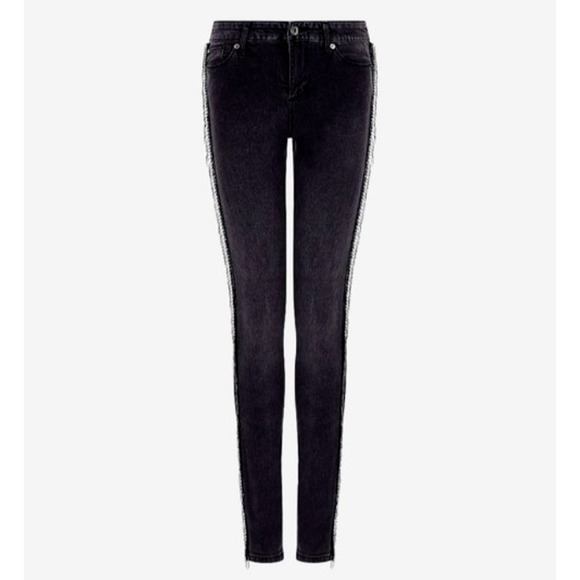 NWOT Armani Exchange J69 Super Skinny Lift Up Dark Gray Beaded Fringe Jeans 28 - Picture 1 of 11